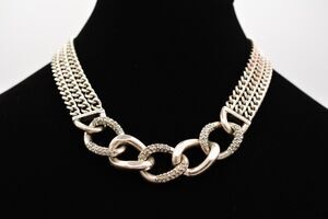 Premier Designs Vintage Necklace Rhinestone Linked Chain Brushed Silver Bin1D